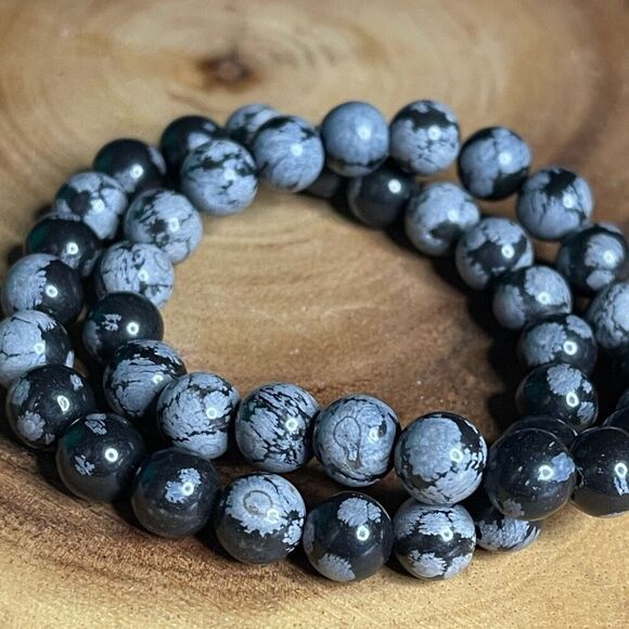 Snowflake obsidian 8mm stretch bracelet beaded bracelet 7” stretch crystal heali - Picture 3 of 6
